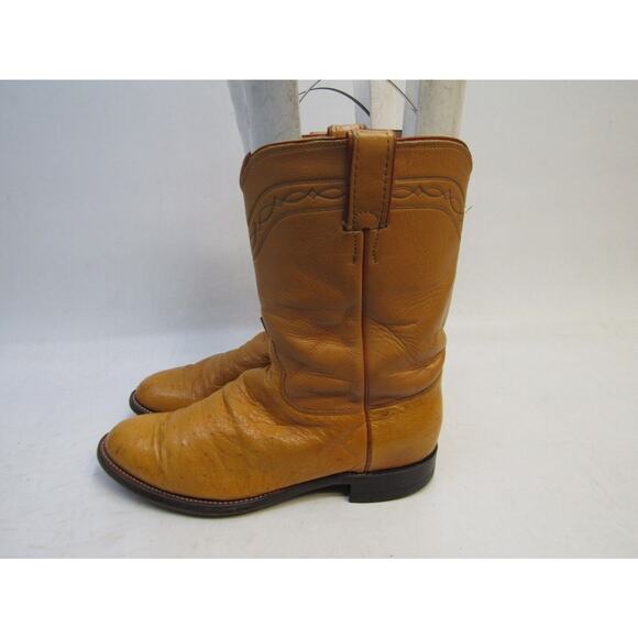 Justin Roper Mens Size 10 D Orange Leather Smooth Ostrich Cowboy Roper Boots